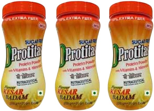 D Protitas Sugar Free Protein Powder In Kesar Badam Flavour Pack of 3