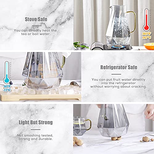 Foto von DUJUST schwarzer Glaskaraffe mit Deckel 2 Liter, Wasserkaraffe im Modernen Diamant Design, Glaskrug mit Griff für Fruchteinsatz, langlebig Hitzebeständig Wasserkrug für Eistee/Milch/Kaffee