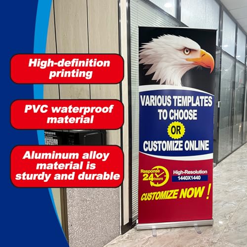 Custom Retractable Banner Stand Professional Design Templates Signs Customize With Stand for Indoor Outdoor Display Promotion & Advertising (33″X81″)