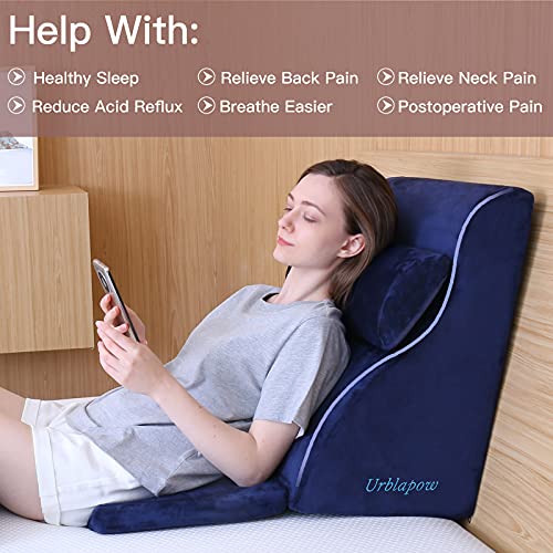 Urblapow Up-Ⅲ Wedge Pillow - Bed Wedge Pillow，Post Surgery Foam Pillow For Back, Neck And Leg Pain Relief， For Back And Legs Support，Reading Pillow ，Helps With Acid Reflux ，Blue #TOP2