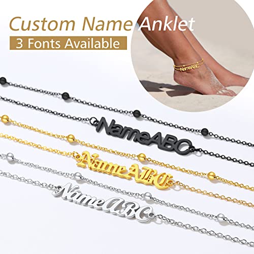Findchic Layered Anklet Bracelets For Women 18K Gold Plated Bead Ankle Chain Custom Name Foot Link Summer Leg Jewelry #TOP6