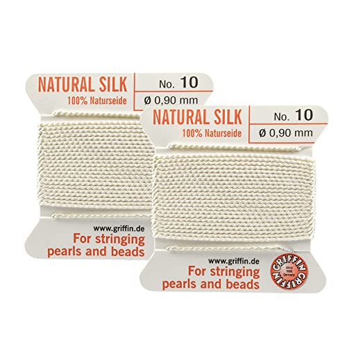 2 Pcs Griffin Silk Beading Cord Thread And Needle Size 10 White Color #TOP6