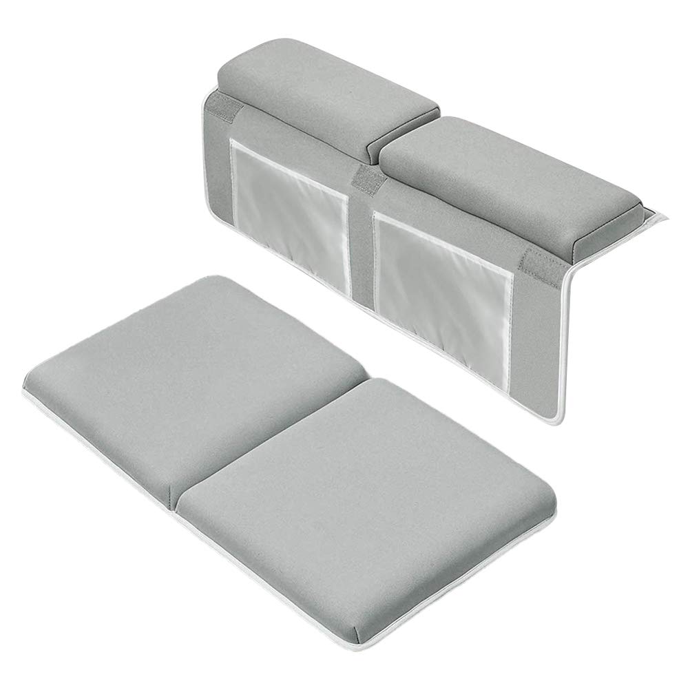 Juego de rodilleras y coderas de baño para bebé, 1.5 pulgadas de grosor, reposabrazos con 4 bolsas de almacenamiento de juguetes y almohadilla antideslizante para la bañera, cojín de baño lavable para