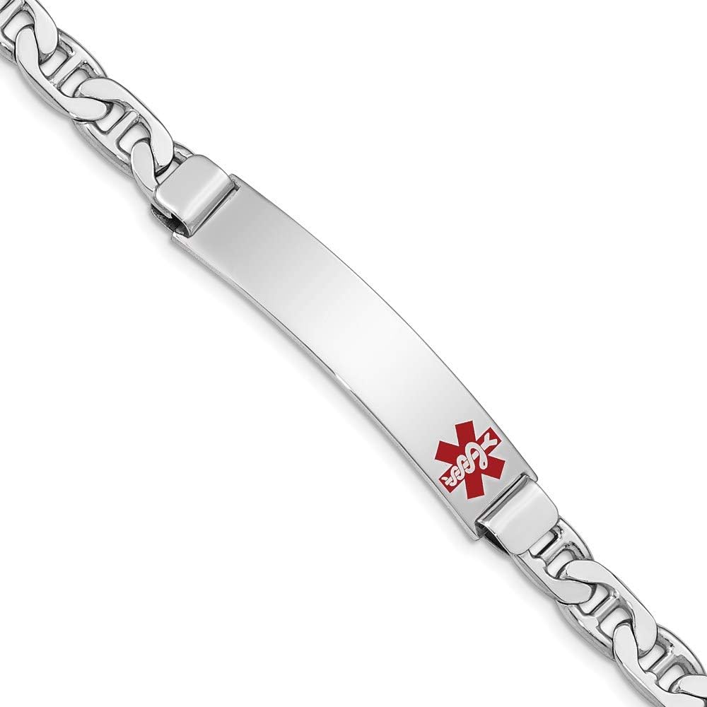 Polished Engravable Personalized Custom 925 Sterling Silver Medical ID Anchor Link Bracelet For Men or Women Length 7 inches Width 7 mm With Lobster Claw Clasp