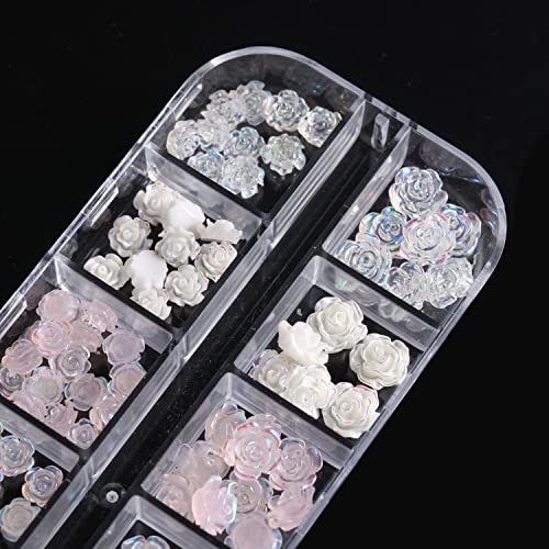 White Flowers Nail Art Decorations, 5D Camellia Flower Nail Art Rhinestone, Floral Nail Glitter Jewels Gems Design For Nail Stickers Decals, Women Girls Manicure Acrylic Nails Supplies Resin Diamond #TOP3