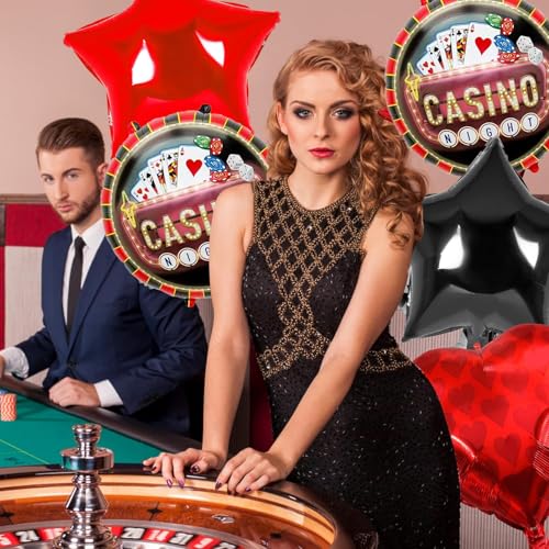 Image of Rozi Decoration Casino Theme Party Decorations Foil Balloons Set of 5 Pcs | Poker Decor | Diwali Decoration Items | Happy Holi Decor | Disco Theme Party Decoration | Casino Night
