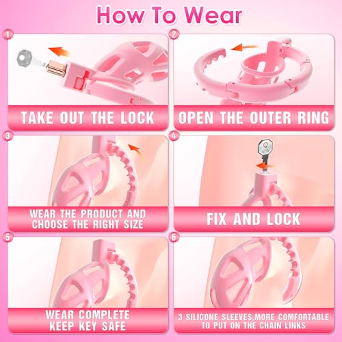 Image of Uoffile Male Chastity Cage Devices, Large Lightweight Sissy Chastity Cage with 8 Adjustable Cock Rings and Invisible Lock, Man Penis Exercise Bondage Gear & Accessories Couple BDSM Adult Sex Toys Pink