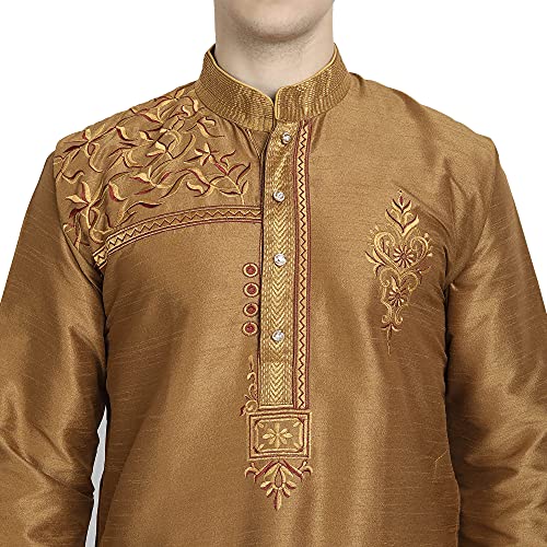 Image of Amazon Brand - Anarva Men Art Silk A-Line Kurta Embroidered Long Kurta
