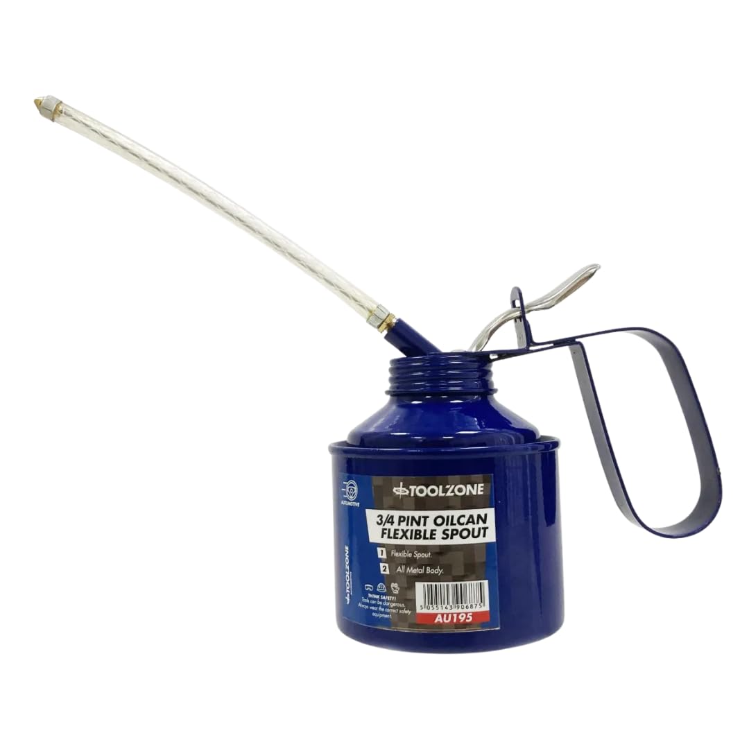 Dunnet Tools Silver With Blue Accents 3/4 Thumb Pump Oil Can With Spout | Garage, Workshop, Mechanic, Bike, Car Oiler | Hand Tool Oil Dropper With Rigid Spout | Wd40, Silicone Spray, Chain Lube, And More