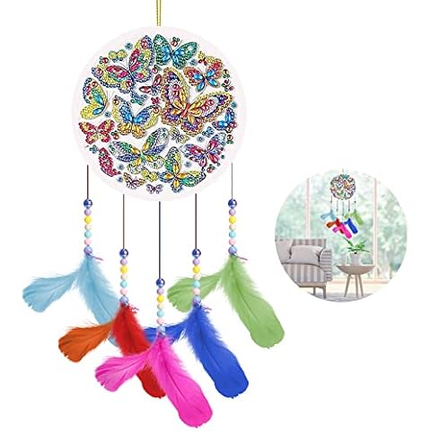 1 PCS 5D Diamond Suncatcher, Butterfly Diamond Lucky Wind Chimes Double-Sided Diamond Paint DIY Wind Chimes Jewellery Kit, Diamond Paint Wind Chimes for Garden Home Yard Hanging Decor Cover