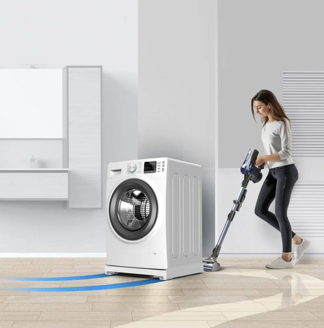 Meliconi Base Wash Evo Anti-vibratiebasis met wielen en remmen gerecycled kunststof voor het eenvoudig verplaatsen van de wasmachine of droger, met remhendels voor, debiet 250 kg, wit