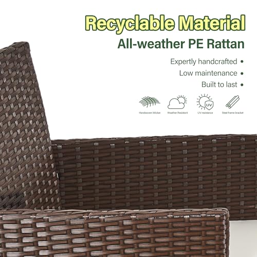 Aweather Rattan Garden Furniture Set Outdoor 4 Seater Patio Conversation Sets with Glass Top Coffee Table (Brown) Aweather Rattan Garden Furniture Set Outdoor 4 Seater Patio Conversation Sets with Glass Top Coffee Table (Brown)