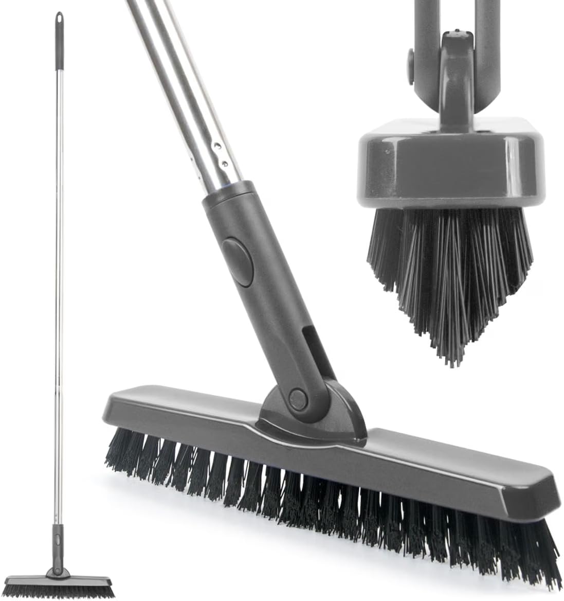 CELOX Heavy Duty Long Handle Scrub Brush, Tile Scrub Brush with Long Handle Stiff Bristles for Cleaning (Gray) - image 1