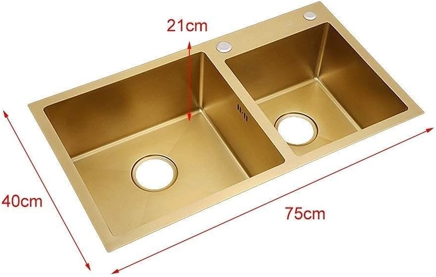 キッチンシンクシンクステンレススチールホームダブルトラフ厚めシンクプールダブルボウル ゴールド 75x40x21cm キッチンブラシ サイズ 65x45x22cm キッチンシンクシンクステンレススチールホームダブルトラフ厚めシンクプールダブルボウル ゴールド 75x40x21cm キッチンブラシ サイズ 65x45x22cm