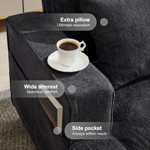 Korser 89" Couches for Living Room with Deep Seats, 3 Seater Sofa Couch, Mid Century Modern Chenille Sofa with Armrests, Upholstered Comfy Sofas for Living Room, Bedroom, Apartment, Office (Grey) - Image 5