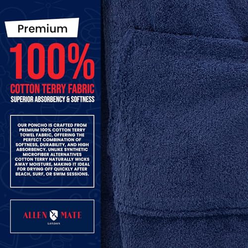 Image of ALLEN & MATE 100% Cotton Kids Hooded Surf Poncho Changing Robe, Quick Absorbent Wearable Swim Towel Boys & Girls, 6-13 Years