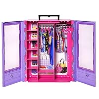 Barbie Kleiderschrank, Ultimate Closet, zum Organisieren von Barbie Kleidung und Accessoires, inkl. Kleiderbügel, Spielzeug ab 3 Jahre, HJL65