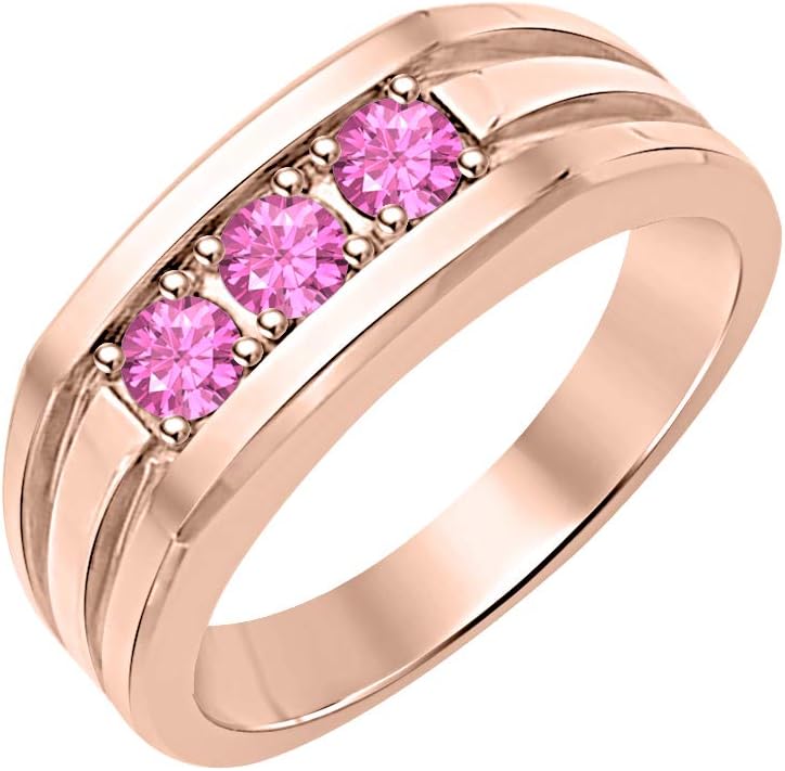 Three Stone Gemstone 14K Rose Gold Plated Engagement Wedding Band Ring for Men's.