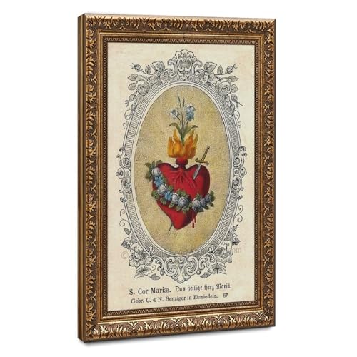 Cœur immaculé sacré de Jésus-Christ sur toile premium avec cadre suspendu élégant