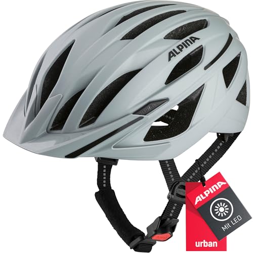 ALPINA HAGA - Stoßabsorbierender, Sicherer & Optimal Anpassbarer Urban Fahrradhelm Mit Integriertem LED-Licht Für Erwachsene, Smoke-Grey matt, M (55-59 cm)