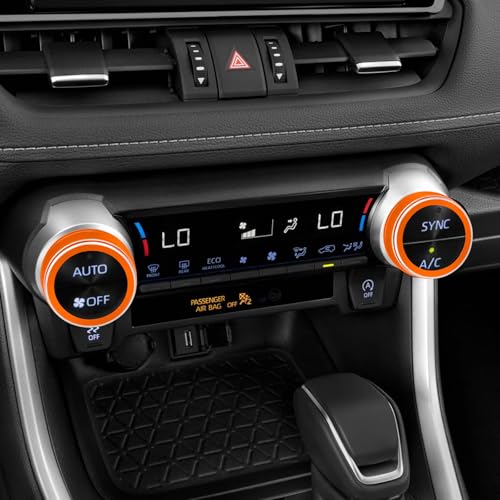 Image of for Toyota RAV4 /RAV4 Hybrid 2023 2024 2025 air Conditioning knob Cover, Start Button Cover Decorative Ring, Volume, Aluminum Alloy Decoration (RAV4, Orange)