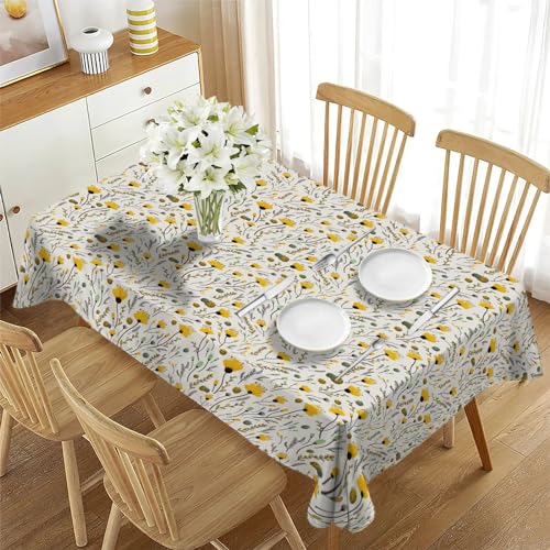 Nappe rectangulaire anti-taches fleur jaune 140x180 cm imperméable table extérieur - 3