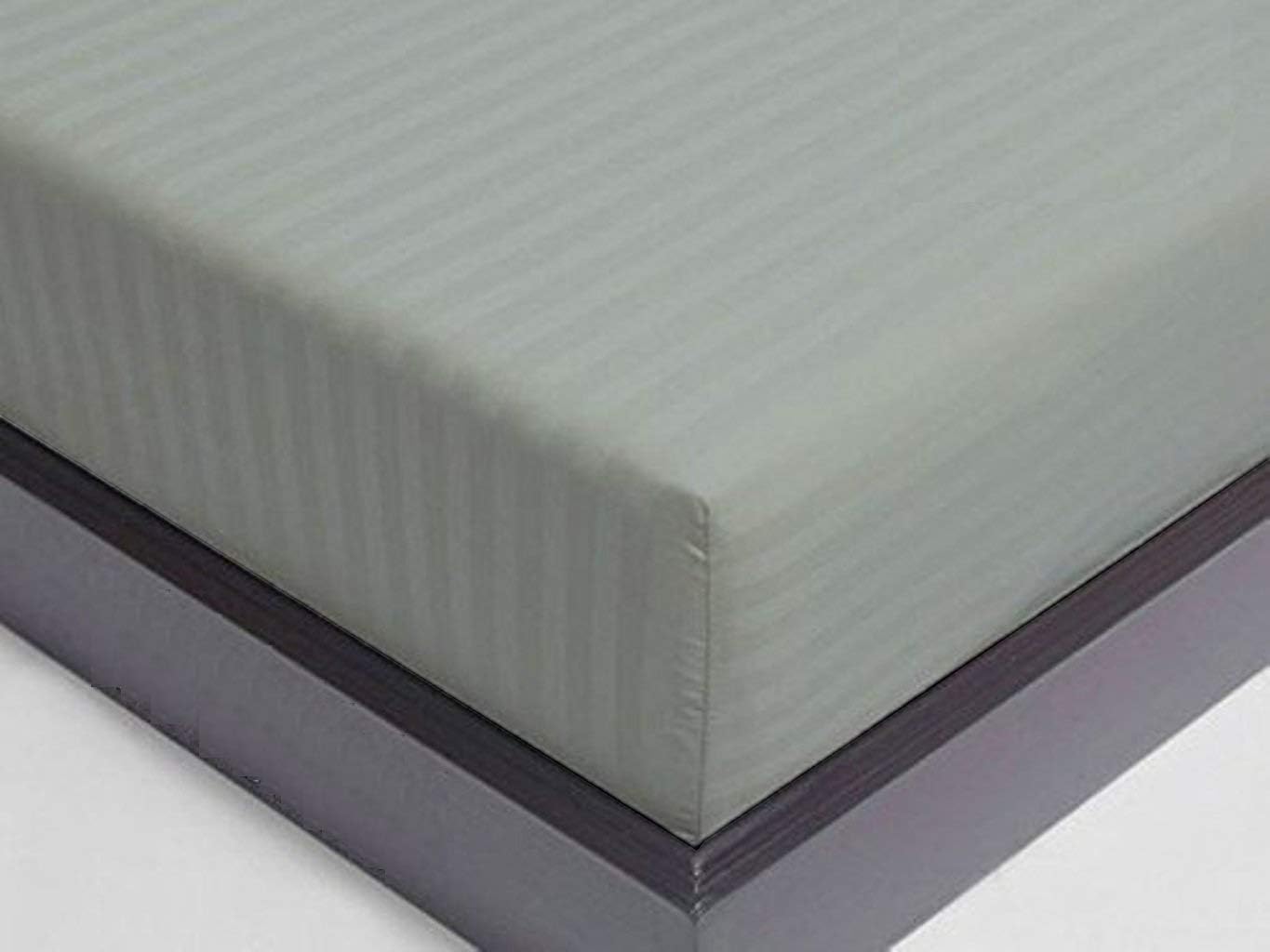 Crown Collection Premium Quality 600-Thread-Count 100% Egyptian Cotton 1 Piece Fitted Sheet with 12" Deep Pocket 60X80 Queen Size Damask, Silver Striped