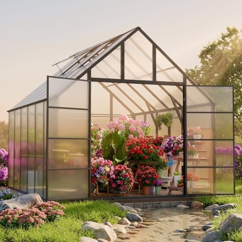 12x10ft Outdoor Greenhouse with Vent Windows and Door