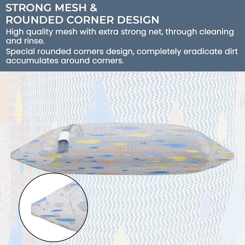 Image of Kuber Industries Set of 6 Polyester Mesh Laundry Bag with Zip | Reusable Washing Bags for Washing Machine | Ideal for Delicate Fabrics, Lingerie & Shoes Protection | YZ-8-2 | Drop Print - White