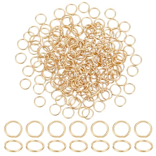 UNICRAFTALE 200 pieza de Anillos Abiertos de Acero Inoxidable Anillos Redondos de 9 mm Anillos de Salto Chapados En Oro Real de 24 quilates Conectores de Metal para Manualidades de Joyería Y Llavero