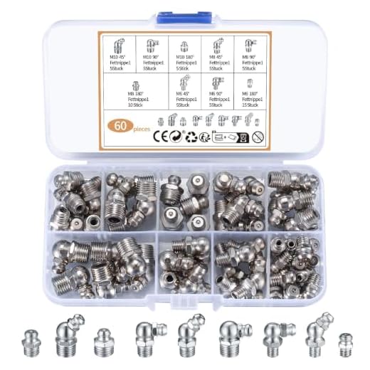 60 Pcs Metric Grease Fittings Kit, Straight and Angled Grease Zerk Kit, M6 M8 M10 1/4" 1/8" 45 90 Degree Hydraulic Grease Zerk Assortment for Angled Grease Guns Mechanical Component Lubrication