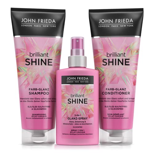 John Frieda Brilliant Shine spray 3 w 1 – zawartość: 150 ml – połysk, rozplątywanie i ochrona przed wysoką temperaturą – bez obciążania – nie zawiera silikonu