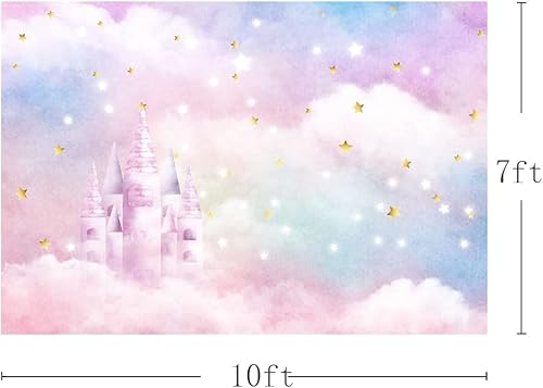 Miniatura 3 de MEHOFOND Acuarela arcoíris pastel para estudio fotográfico, decoración de fondo para cabina de estudio fotográfico, estrellas doradas, castillo,