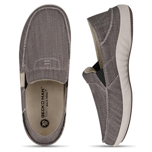 Mens Slip On Shoes, Mens Boat Shoes with Arch Support, Orthopedic Canvas Loafers for Plantar Fasciitis, Indoor & Outdoor Walking Slippers Shoes for Pain Relief (10.5, Brown)