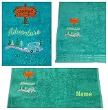 Handmade Duschtuch Handtuch Camping Wohnmobil Motiv Der Weg ist das Ziel 90x50 cm bestickt mit Wunschtext