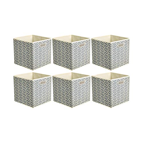 Amazon Basics Collapsible Cube Storage Organizer Bins, 6-Pack, 10.5 x 10.5 x 11 inches, Chevron Grey
