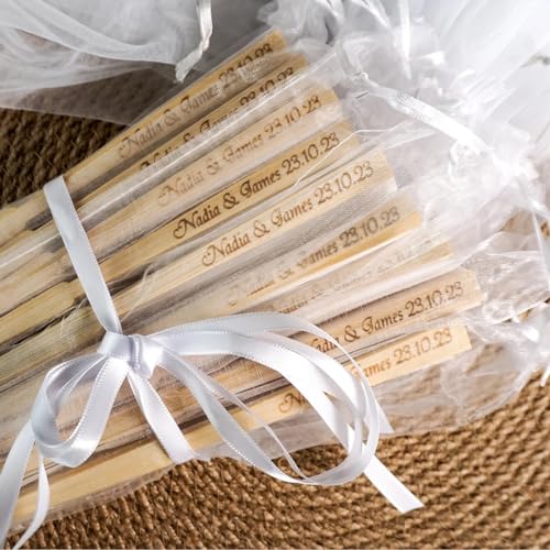 Abanicos personalizados REEG contra el calor en bodas: recuerdos útiles de madera de 20 piezas 5