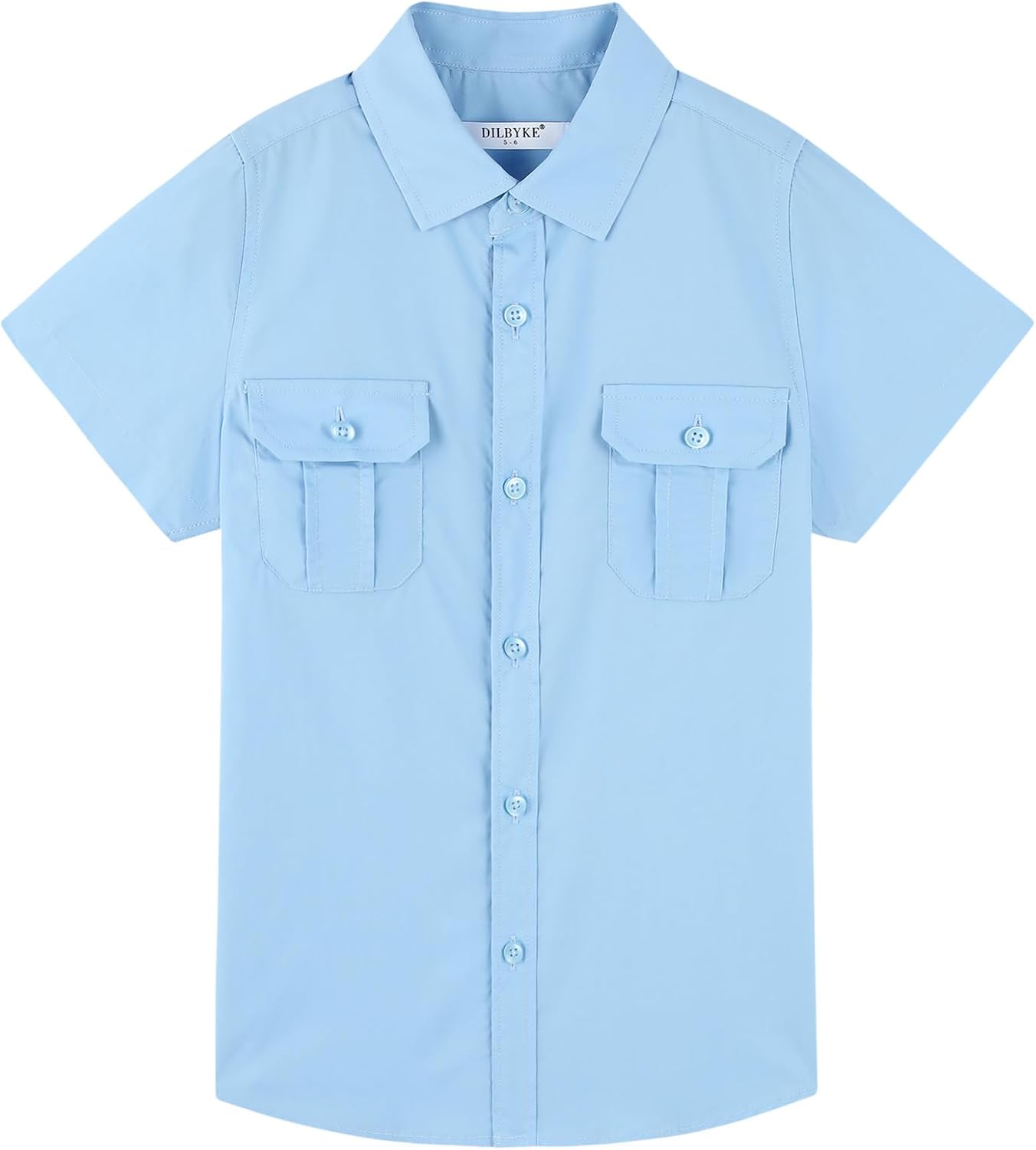 DILBYKE Boys Short Sleeve Dress Shirt Solid Button Down Uniform Casual Woven Shirts with Two Pockets