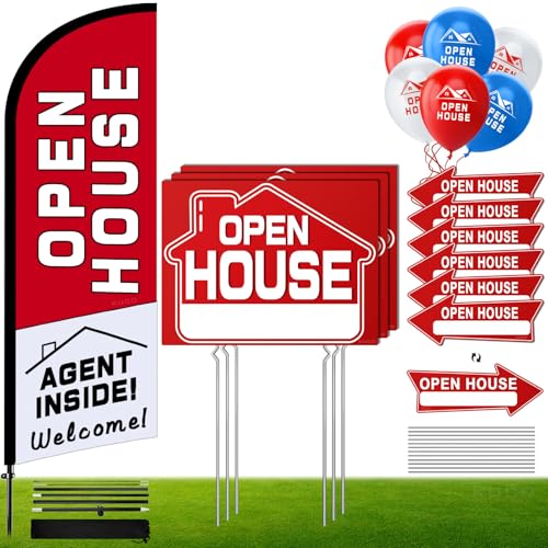 Open House Signs Kit (45 Pcs), 1 Pack Open House Flag, 9 Pack Open House Signs for Real Estate,...