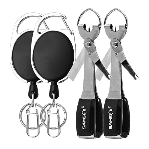 SAMSFX Fishing Quick Knot Tying Tool New Lengthen 4 in 1 Mono Line Clipper with Zinger Retractor Combo (2sets Silver Knot Tool & Oval Zinger)
