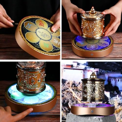 Roue de prière tibétaine de table avec base et lumières colorées - 6