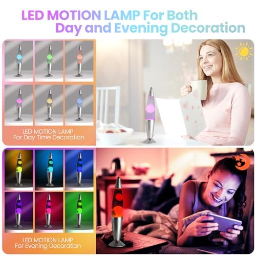 YiPinYin 16Inch LED Non-Buble Safe DC Powered Motion Lamp?LED Liquid Motion Lamp with 7 Color Changing Night Lights for Kids Adults, Home Decor, Magma Relaxing Lamp for Gift(Purple/Pink)