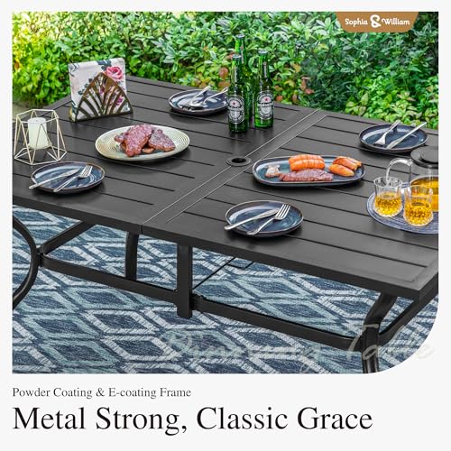 Image of Sophia & William Patio Dining Set Metal Outdoor Table and Chairs Furniture Set 7 Piece, Large 60.2 inch Dining Table with Umbrella Hole and 6 Backyard Garden Chairs Support 300LBS for Deck, Lawn, Garden