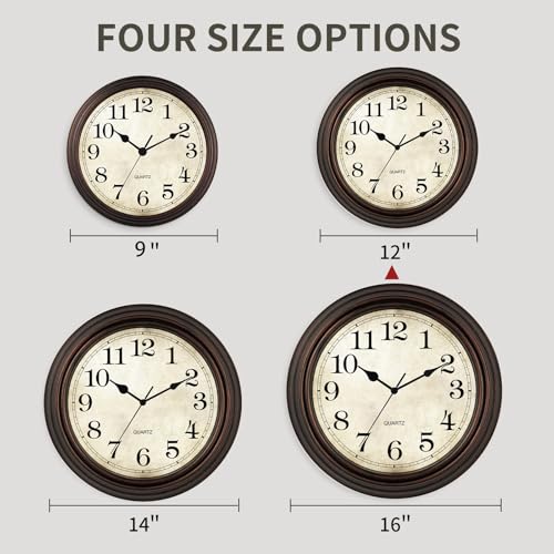 Image of Wall Clock, 12 Inch Silent Non Ticking Battery Operated Clocks, Decorative for Living Room, Bedrooms, Kitchen (Bronze)
