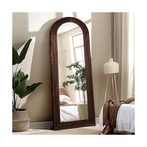   65x22-Arched-Full-Length-Mirror-Solid-Wood-Frame-Floor-Large-Mirror-for-Living-Room-Bedroom-Hanging-Standing-or-Leaning-Wall-Mounted-Brown