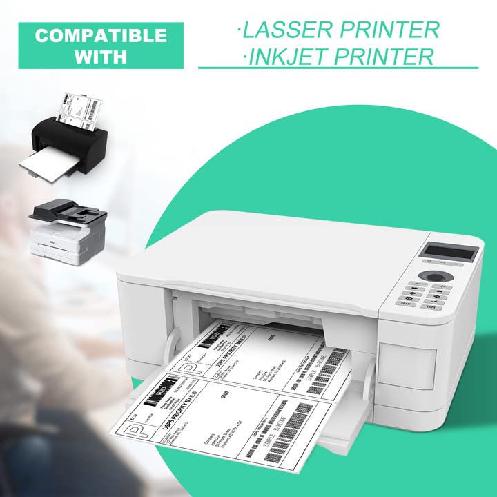 Image of Half Sheet 8.5x5.5inch Shipping Mailing Label 200 Counts, 2 Labels Per Sheet 8.5 x 11 for Laser & Inkjet Printer, Permanent Adhesive Label Square Corner (100 Sheets)