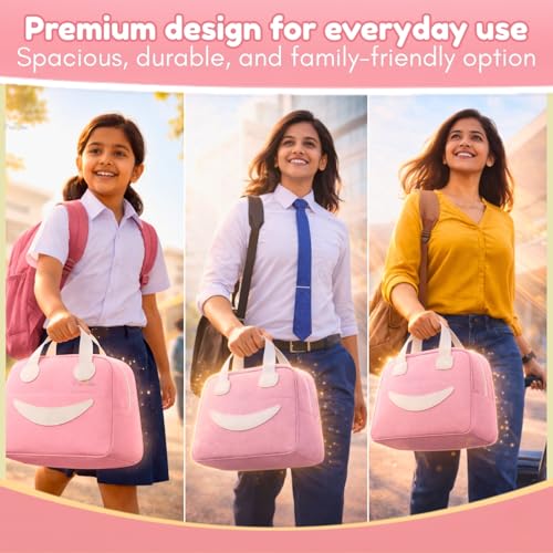 Image of Toy Imagine 6.5L Insulated Lunch Bag for Kids Office School Men Women Smiley Face Tiffin Bag Snack Tote Bag Compact Portable Leak Proof Tiffin Pouch Hot and Cold Lunch Box Bag for Boys and Girls(Pink)