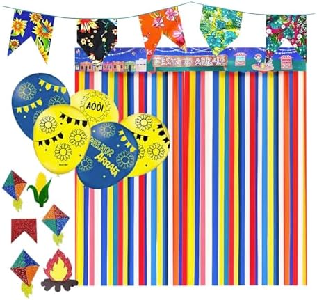 Kit Decoração Festa Junina: Cortina Painel + Bandeirinhas Chita +...