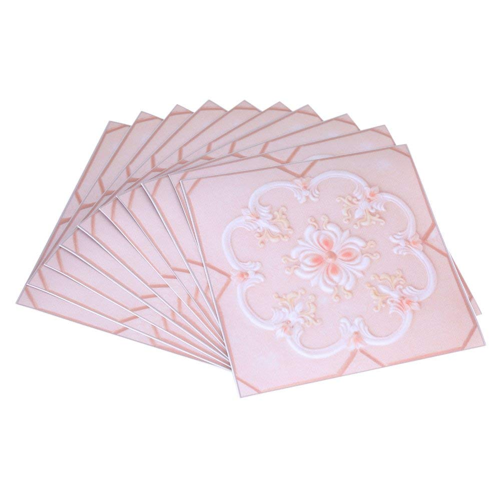 FTVOGUE 10Pcs Self Adhesive PVC Wall Stickers Tile Floor 3D Decal Home Bedroom Livingroom Bathroom Decor 12CM*12CM(04)