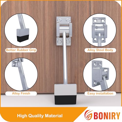 Image of Boniry Heavy-Duty Door Stopper with Adjustable Rubber Grip | Wall-Mounted Door Holder for Wooden and Metal Doors | Durable and Easy Install (Silver)